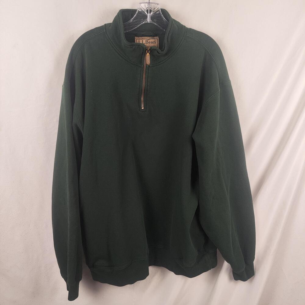 L.L. Bean Sweatshirt Mens XLT Green Quarter Zip Fleece Pullover Mock Neck Warm